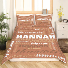 Matching pillow sham detail for typography bedding set displaying dense multi-font lettering in bedroom setting