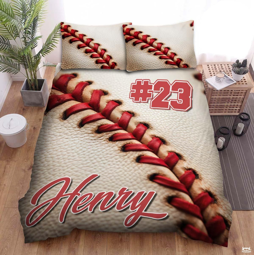 Personalized Baseball Bedding Full Size Flag Custom Name Duvet Cover Set Sport Decor Sports Comforter Bed Set (Baseball Skin)