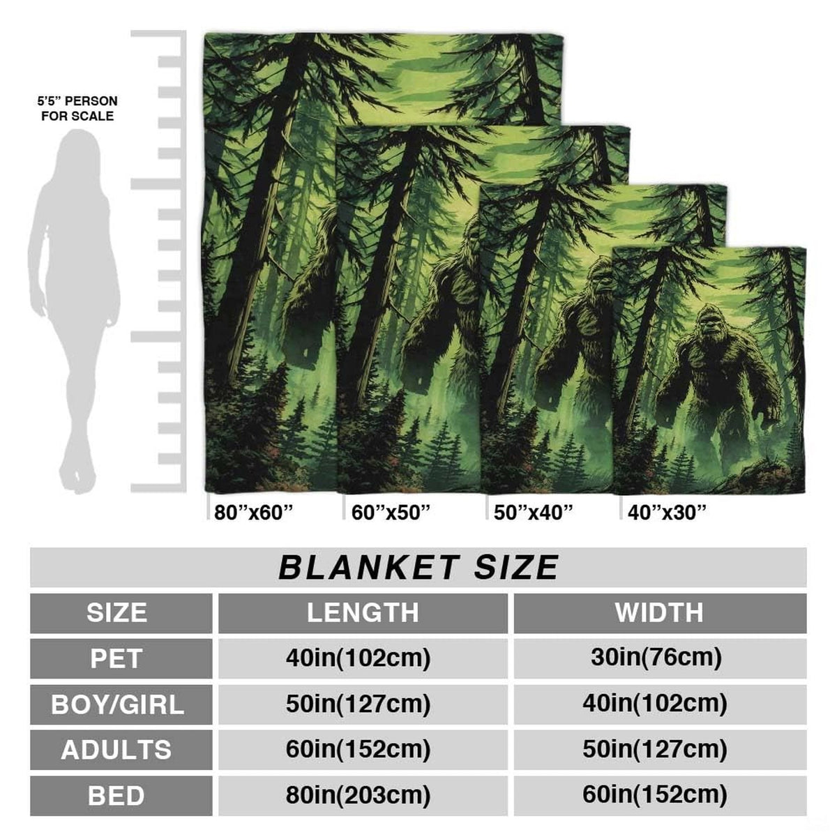 Bigfoot Sasquatch walking through misty evergreen pine forest, view 4.