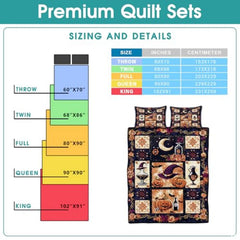 Witch Throw Quilt Set – Vintage Gothic Style Fall Bedspread for Autumn Bedroom Decor, Halloween Witch Bedding with Magical Patchwork Pattern, Soft Lightweight Quilt, Twin, Full, Queen Sizes (Color 3)