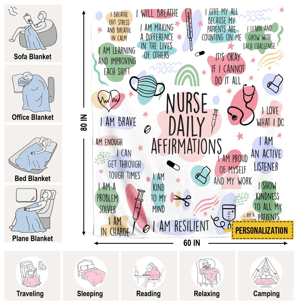 Nurse daily affirmations design with pastel color blotches and medical doodle art, view 4.
