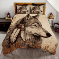 Custom Wildlife Wolf Head with Feathers in Profile Comforter