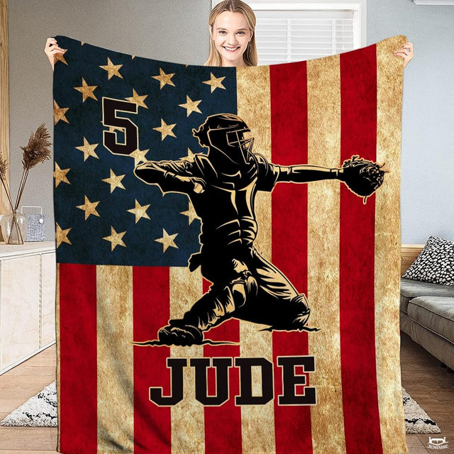 Custom Name Catcher Batter Baseball Baseball Throw, Baseball Blanket Gift Baseball Bedding Gift for Adult, Christmas New Years Gift for Baseball Player, Pitcher Gift (Baseball Design 18)
