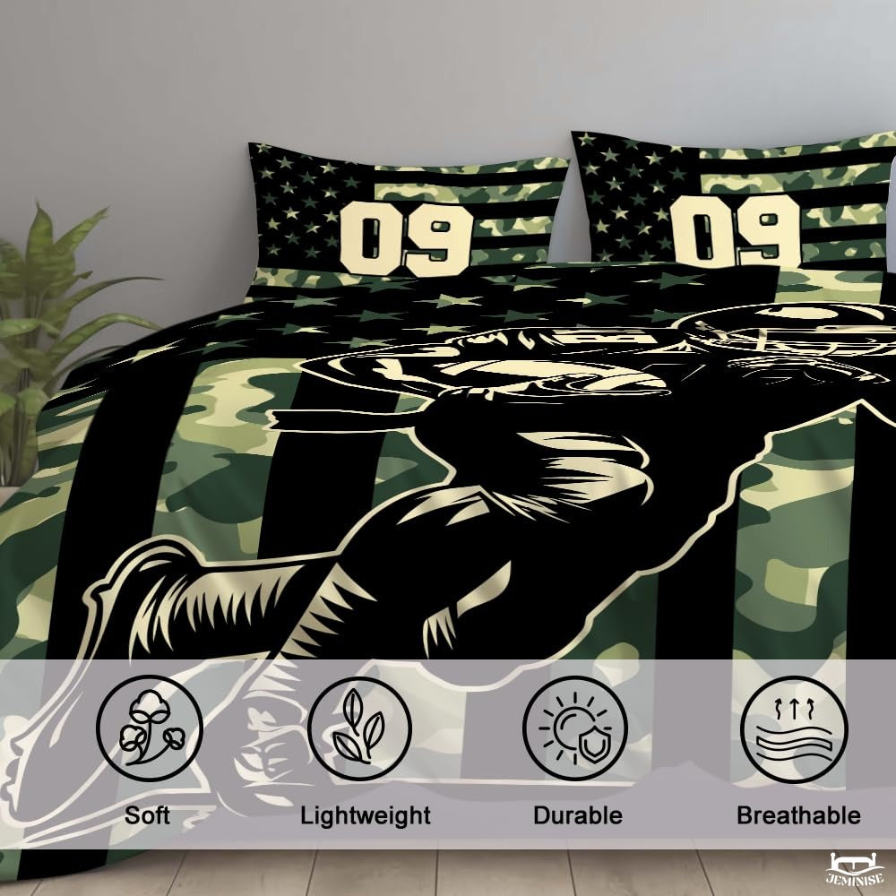Custom Football Player Running on Camouflage Flag Comforter