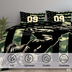 Custom Football Player Running on Camouflage Flag Comforter