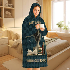 Dark academia book lover design with reader girl, book stacks, and dragonflies, view 7.