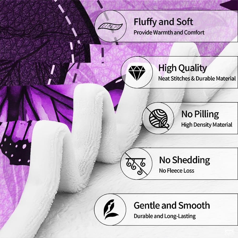 Custom Purple Butterflies Text Blanket, Machine Washable