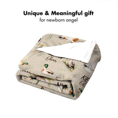 Mallard duck wildlife pattern throw blanket view 6 detailing watercolor drakes and reeds