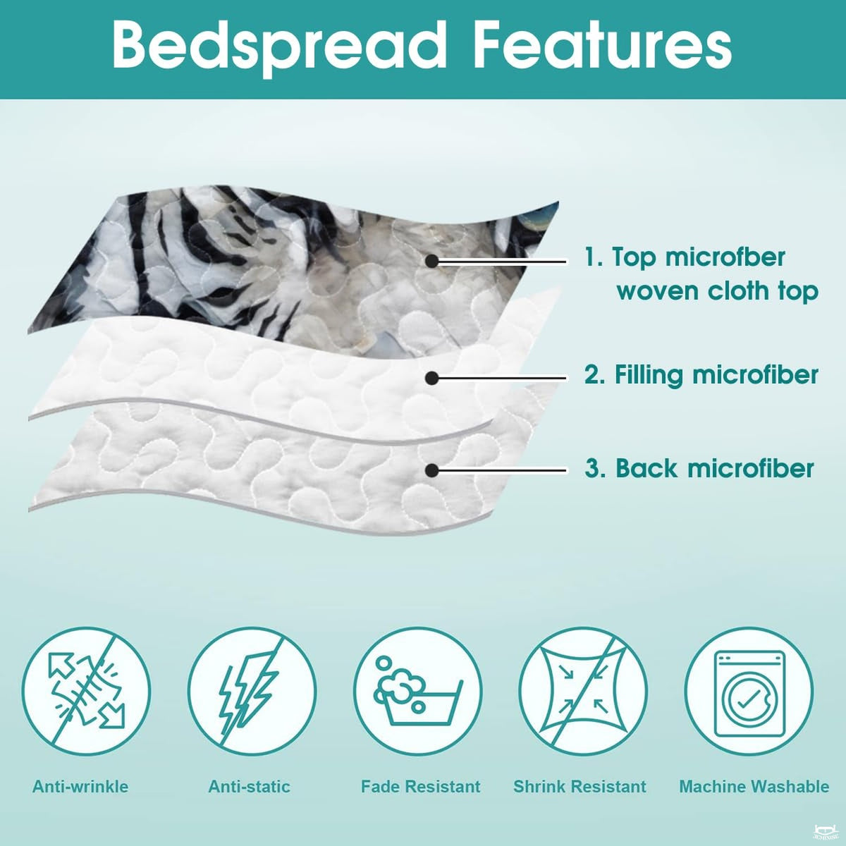 Cropped white tiger artwork in a bedding construction graphic