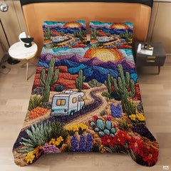 Personalized Colorful Desert RV Sunset Scene Quilt Sets