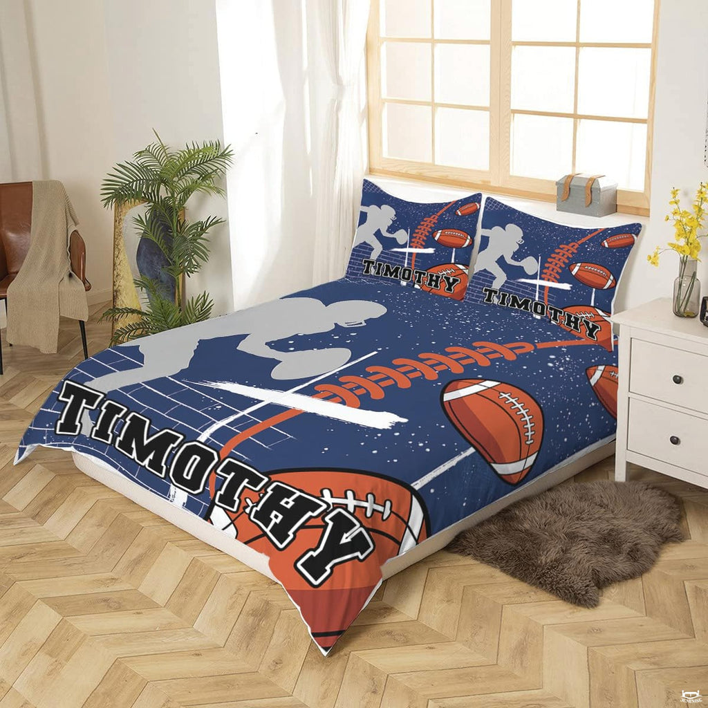 Matching pillowcase detail for football bedding set showcasing Christian cross graphic and athletic player silhouette