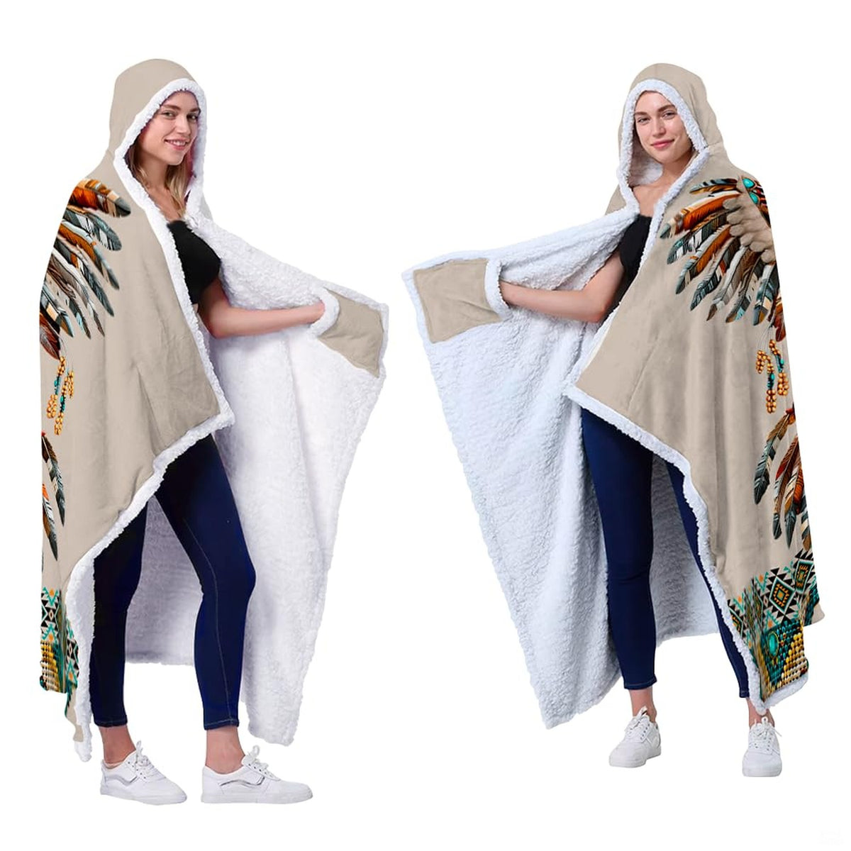 Timber wolf portrait with detailed eagle feather wings centerpiece in bedding set display