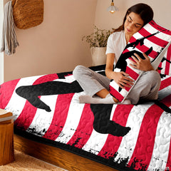 Complete bedroom decor setting featuring tactical Bigfoot American flag bedding set as the main focal point.