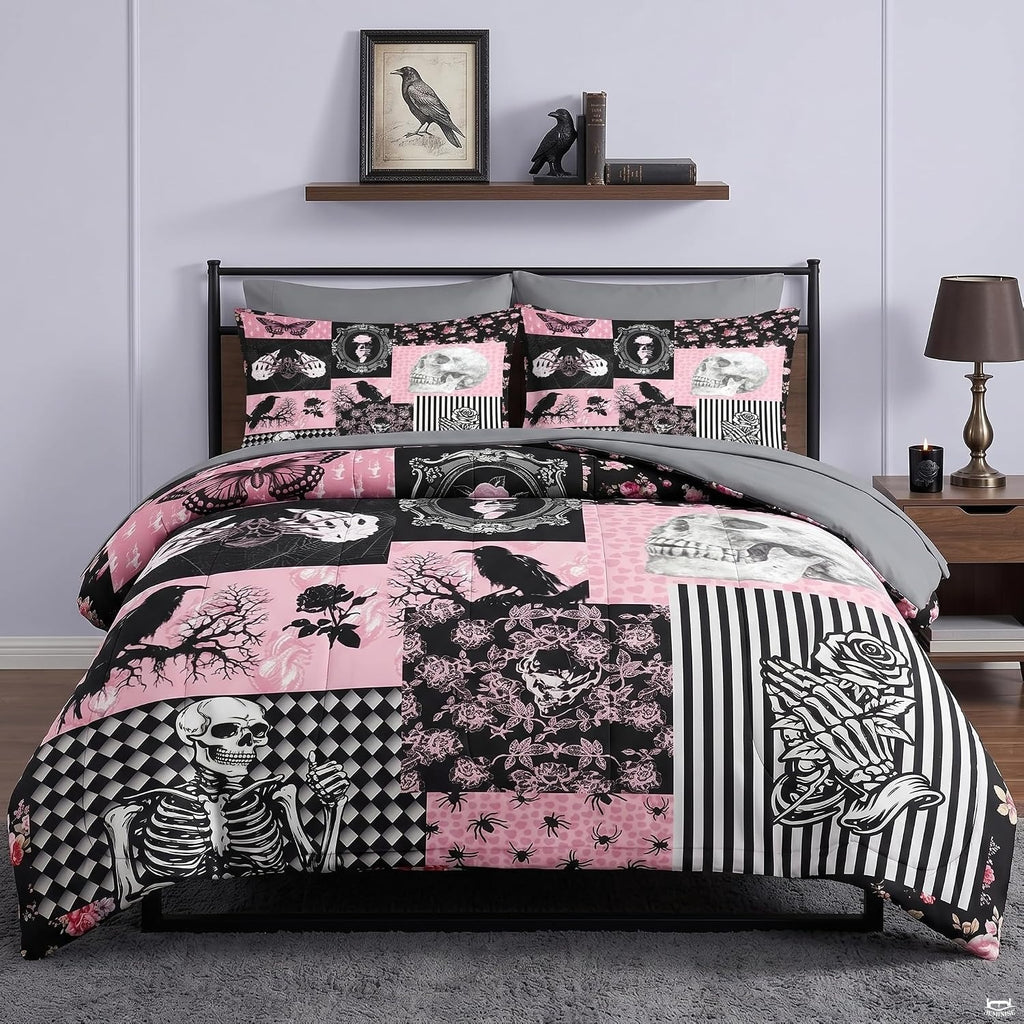 Pamnest Twin Halloween Comforter Set with Sheets, 5 Pieces Pink Bedding