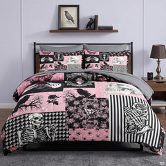 Pamnest Twin Halloween Comforter Set with Sheets, 5 Pieces Pink Bedding