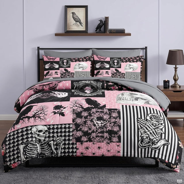 Pamnest Twin Halloween Comforter Set with Sheets, 5 Pieces Pink Bedding