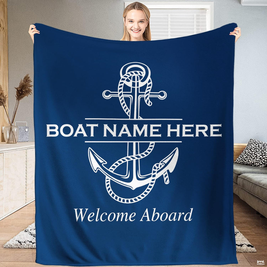 Nautical bedding set featuring white anchor and bed rope set illustration on navy background.