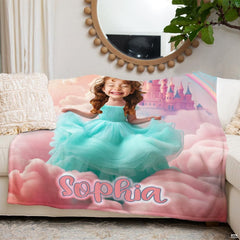 Fairytale princess castle blanket spread smoothly across playroom floor
