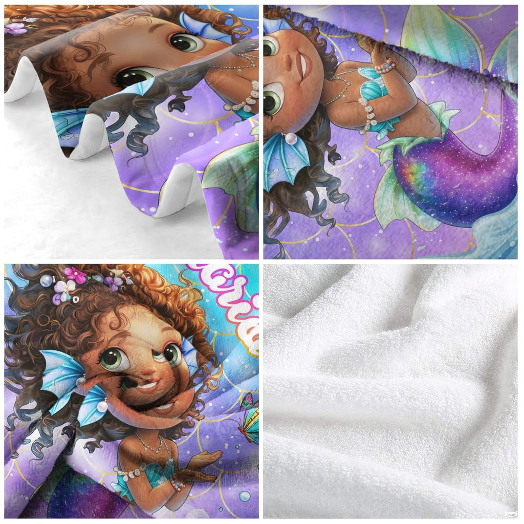 Luminous turquoise and purple fish-scale patterns on magical mermaid bedding set for youth room styling.