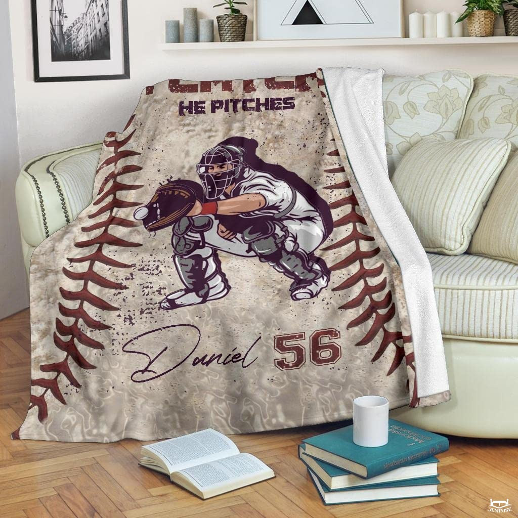 Custom Name Catcher Batter Baseball Baseball Throw, Baseball Blanket Gift Baseball Bedding Gift for Adult, Christmas New Years Gift for Baseball Player, Pitcher Gift (Baseball Design 17)