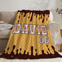 Waffle cone pattern with dripping chocolate and baseball-laced varsity lettering, view 7.