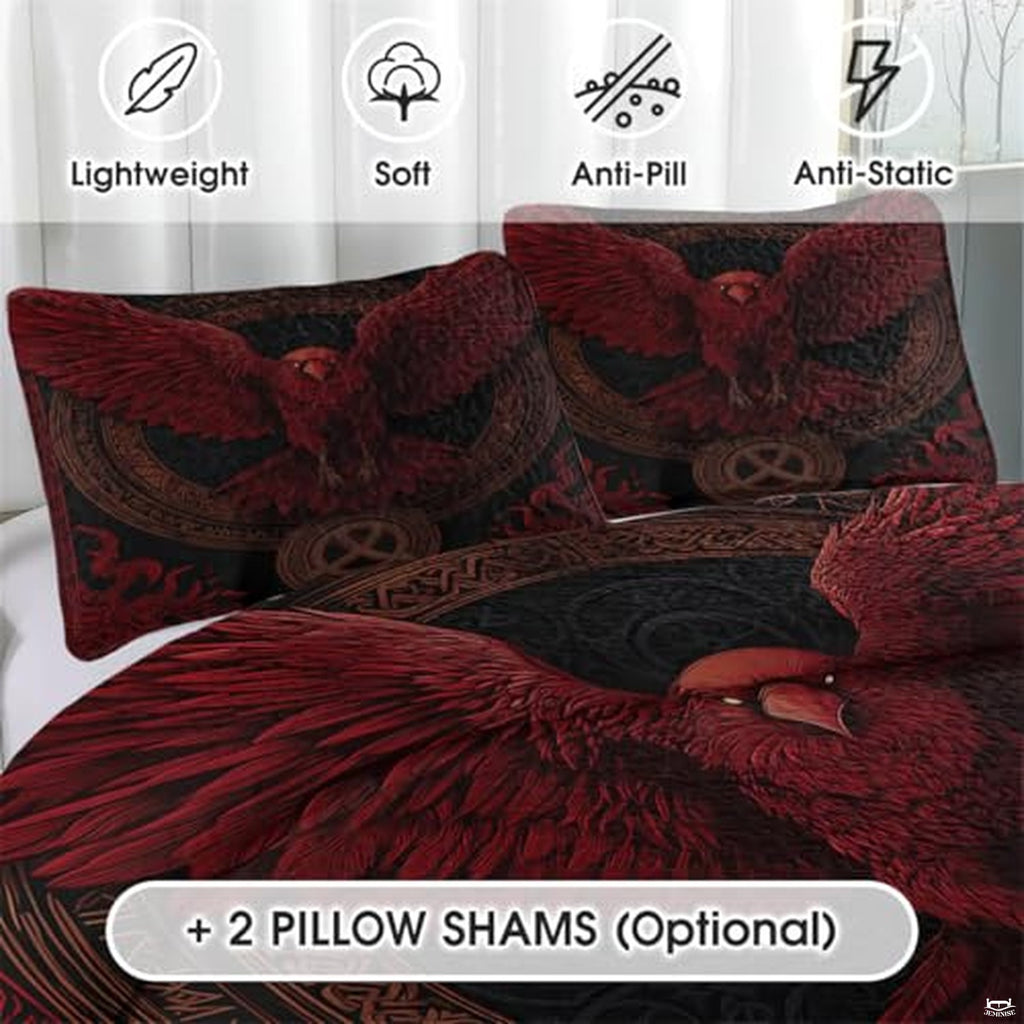 Viking Raven Quilt Bed Set – Norse Mythology Celtic Tree of Life Bedding with Ravens – Viking Bedspread Comforter Set for Men & Women, Nordic Symbol Quilt, Twin/Queen/King Sizes (Color 2)
