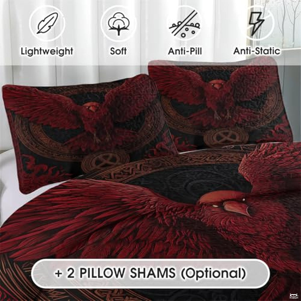 Viking Raven Quilt Bed Set – Norse Mythology Celtic Tree of Life Bedding with Ravens – Viking Bedspread Comforter Set for Men & Women, Nordic Symbol Quilt, Twin/Queen/King Sizes (Color 2)