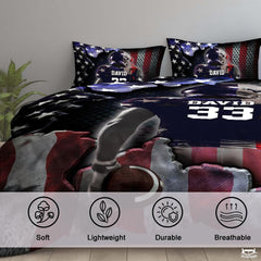 Custom Football Player with American Flag Background Comforter