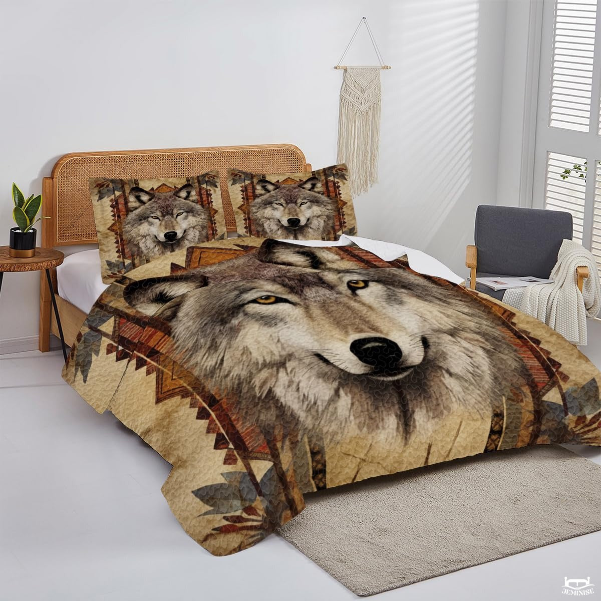 Personalized Southwestern Wolf Head with Geometric Patterns Comforter