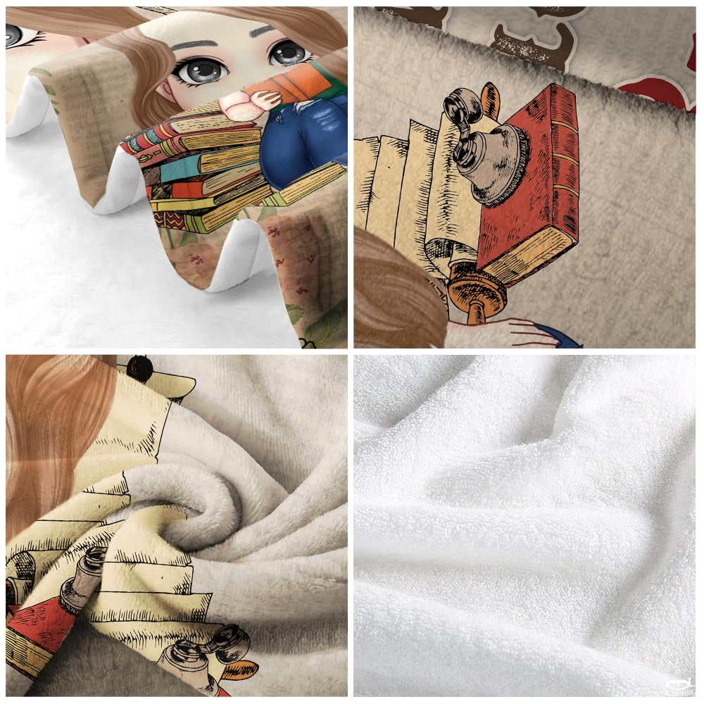 Personalized Brown Hair Girl Reading with Wildflowers Throw Blanket