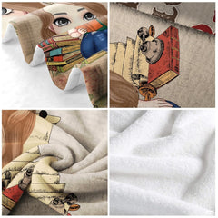 Personalized Brown Hair Girl Reading with Wildflowers Throw Blanket