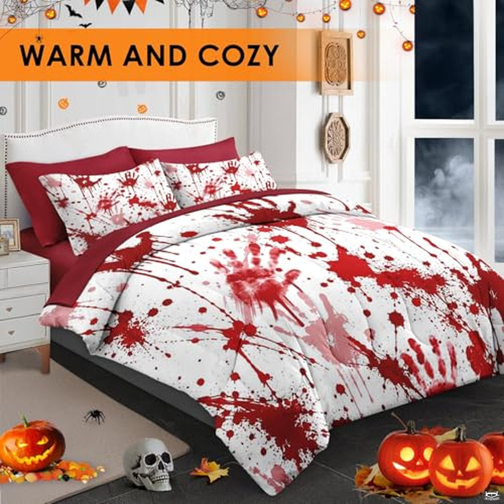 Pamnest Twin Halloween Comforter Set with Sheets, 5 Pieces Bloody Bedding