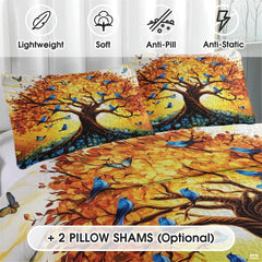 Personalized Autumn Tree of Life Birds & Flowers Quilt Sets
