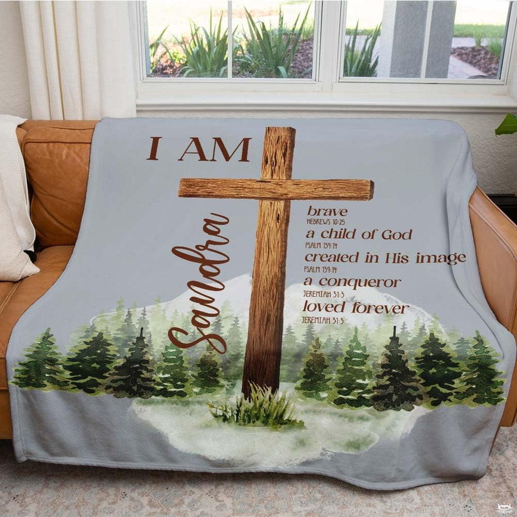 Overhead perspective of mountain forest landscape art featured on cross bedding.