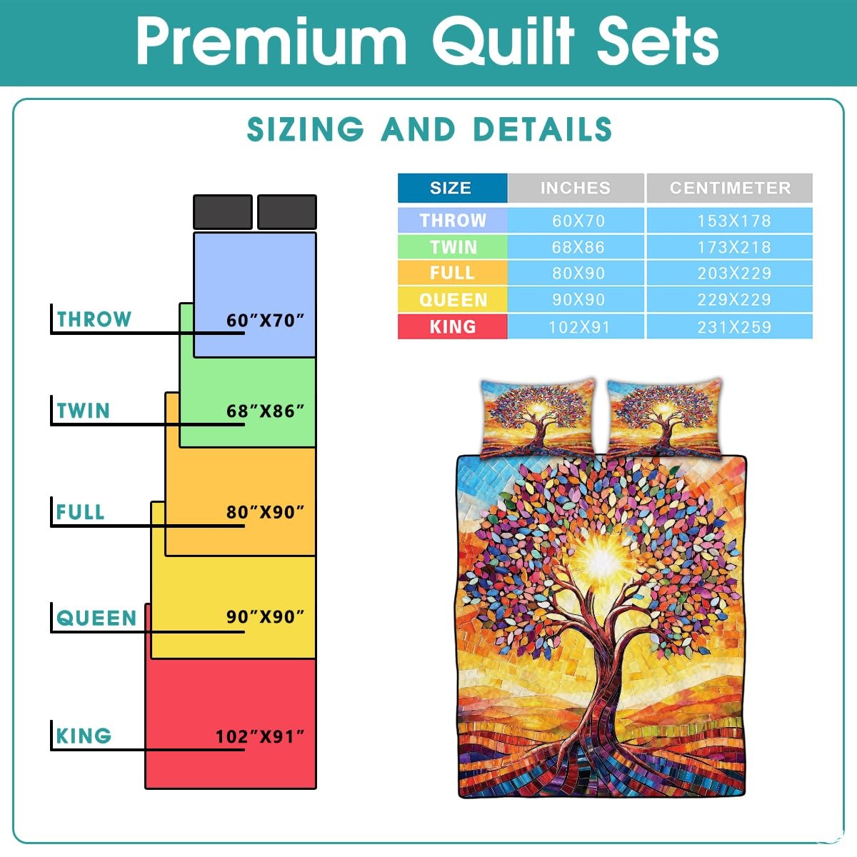 Personalized Mosaic Tree of Life Quilt Sets, Machine Wa - Mosaic Style