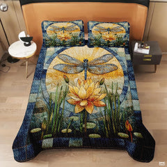Dragonfly Patchwork Pattern Quilt Set, Animal Style, Dragonfly Quilt Set Bedspread, Custom Patchwork Pattern Quilt Bedset, Cotton Bedding for Bedroom Girl Room