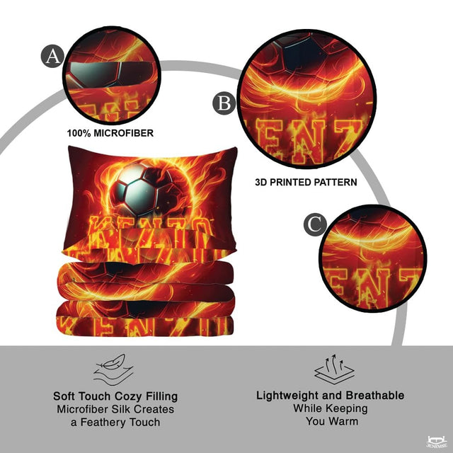 Custom Fiery Soccer Ball, Custom Name Comforter Set, Machin - Design 5