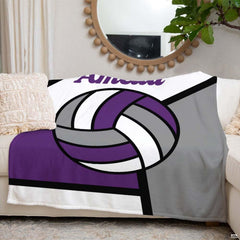 Modern geometric volleyball sports throw blanket view 6 showing stylized volleyball and clean color blocking