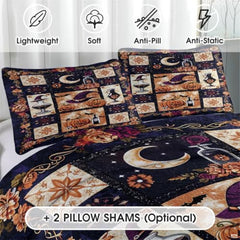 Witch Throw Quilt Set – Vintage Gothic Style Fall Bedspread for Autumn Bedroom Decor, Halloween Witch Bedding with Magical Patchwork Pattern, Soft Lightweight Quilt, Twin, Full, Queen Sizes (Color 3)