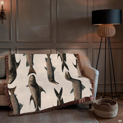 Detail view of fringed border accents bordering swimming trout illustrations on vintage fish sheets.