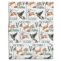 Frontal display of repeating woodland deer, flying mallard ducks, and resting hares on an ivory background.