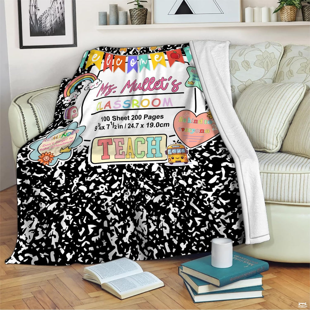 Composition notebook teacher illustration blanket flat unfolded view
