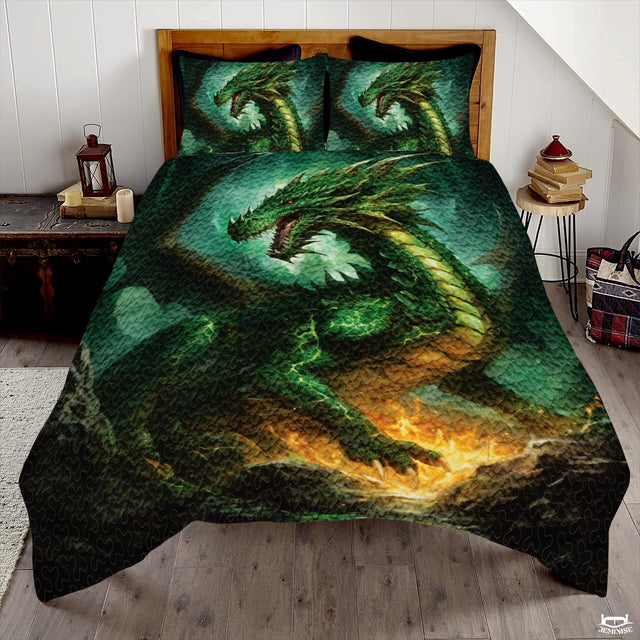 Fantasy Comforter Set with Dragon and Bedroom and Fire And Spikes