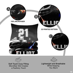 Football player bedroom decor styling with athletic bedding set on display under modern bedroom lighting