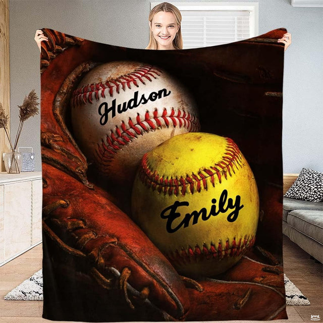 Baseball and softball sports graphic blanket unfolded flat view