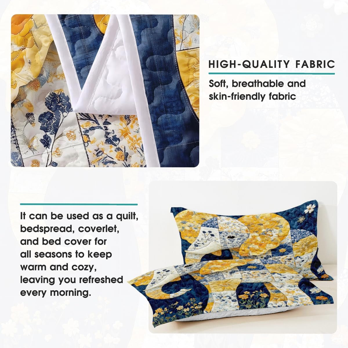 Elephant Quilt Set, Animal Patchwork Printed Quilt Bedset, Patchwork Style Quilts Twin Full Queen Size Elephant Pattern Blanket Bedspread, Elephants Bed Set Bedding Gift