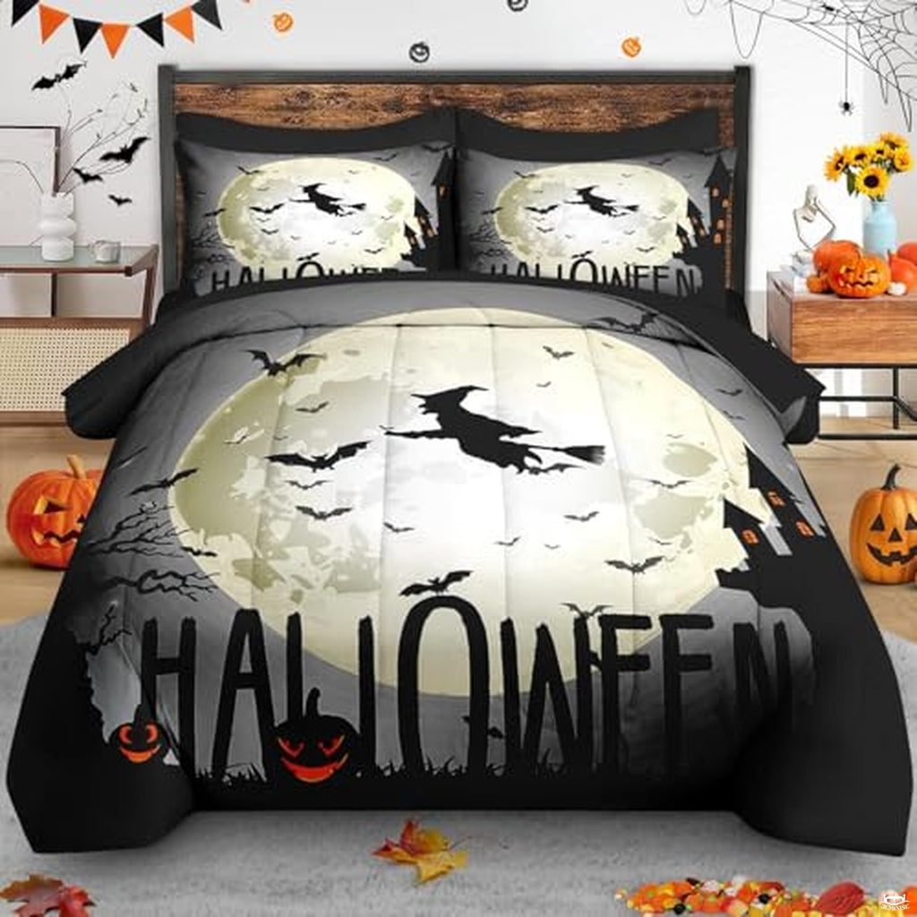 Pamnest Twin Halloween Comforter Set with Sheets, 5 Pieces Scary Bedding