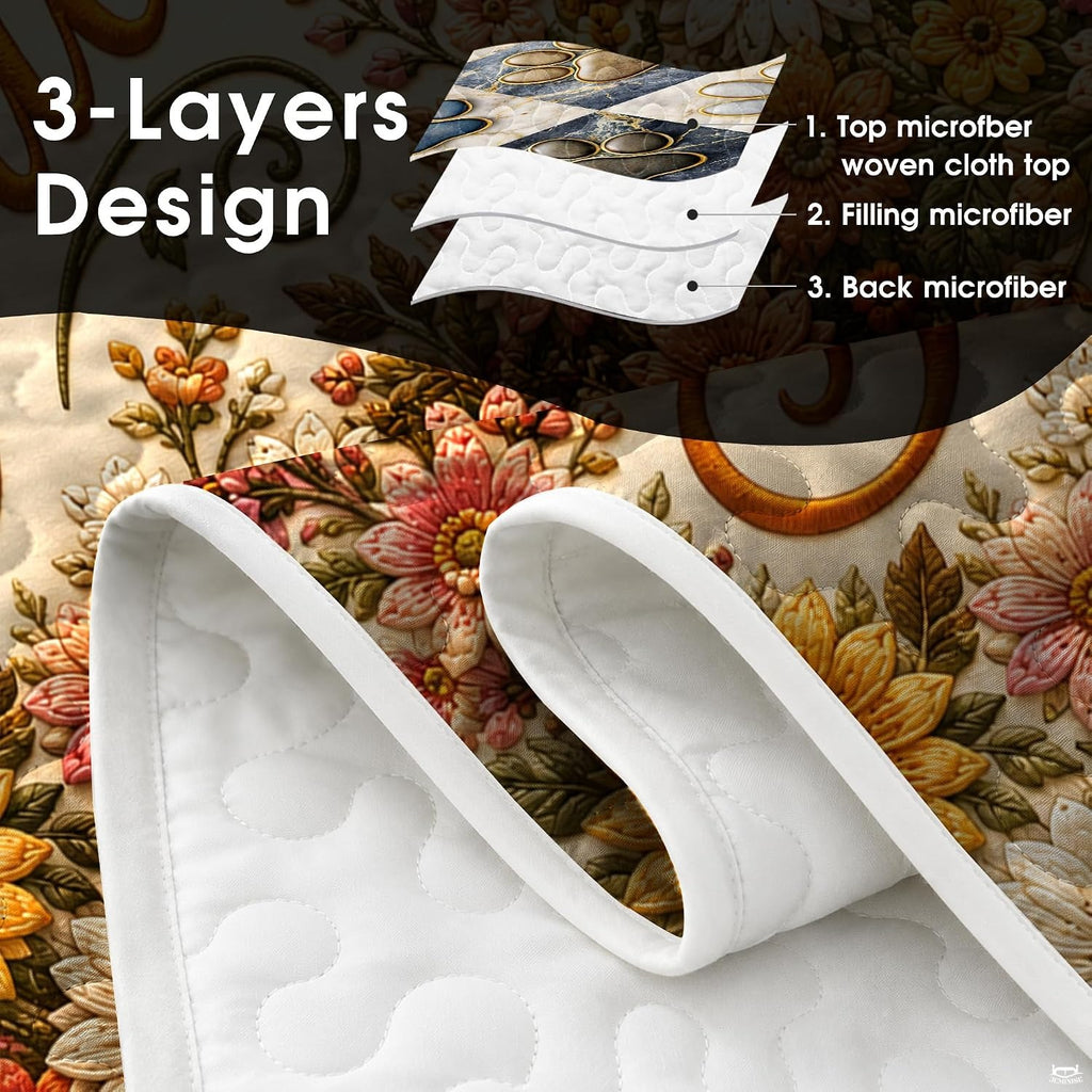 Top-down view of the inspirational cross and botanical garden bedding set