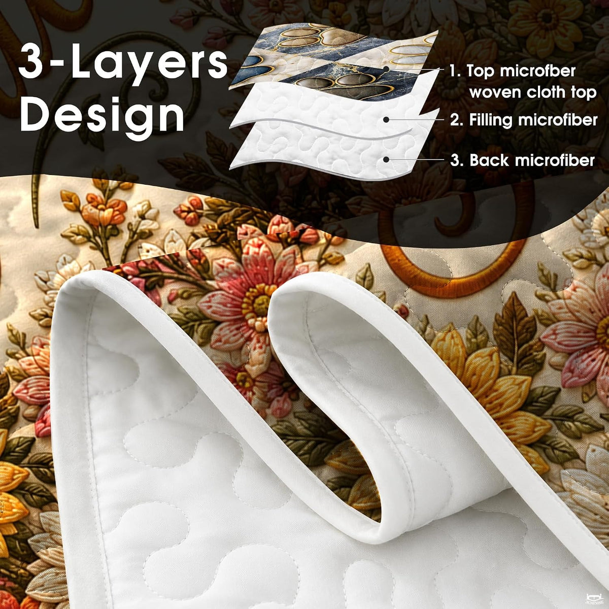 Top-down view of the inspirational cross and botanical garden bedding set