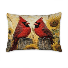 Matching pillowcase detail for cardinal bedding set showing coordinating scarlet bird and sunflower floral print